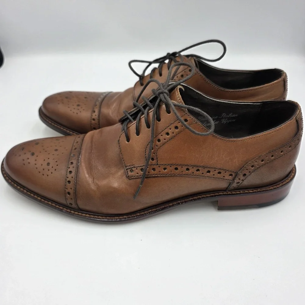 Joseph Abboud Saddle Brown‎ Men Cap Toe Derby Dress Shoes 8.5 Italian Leather